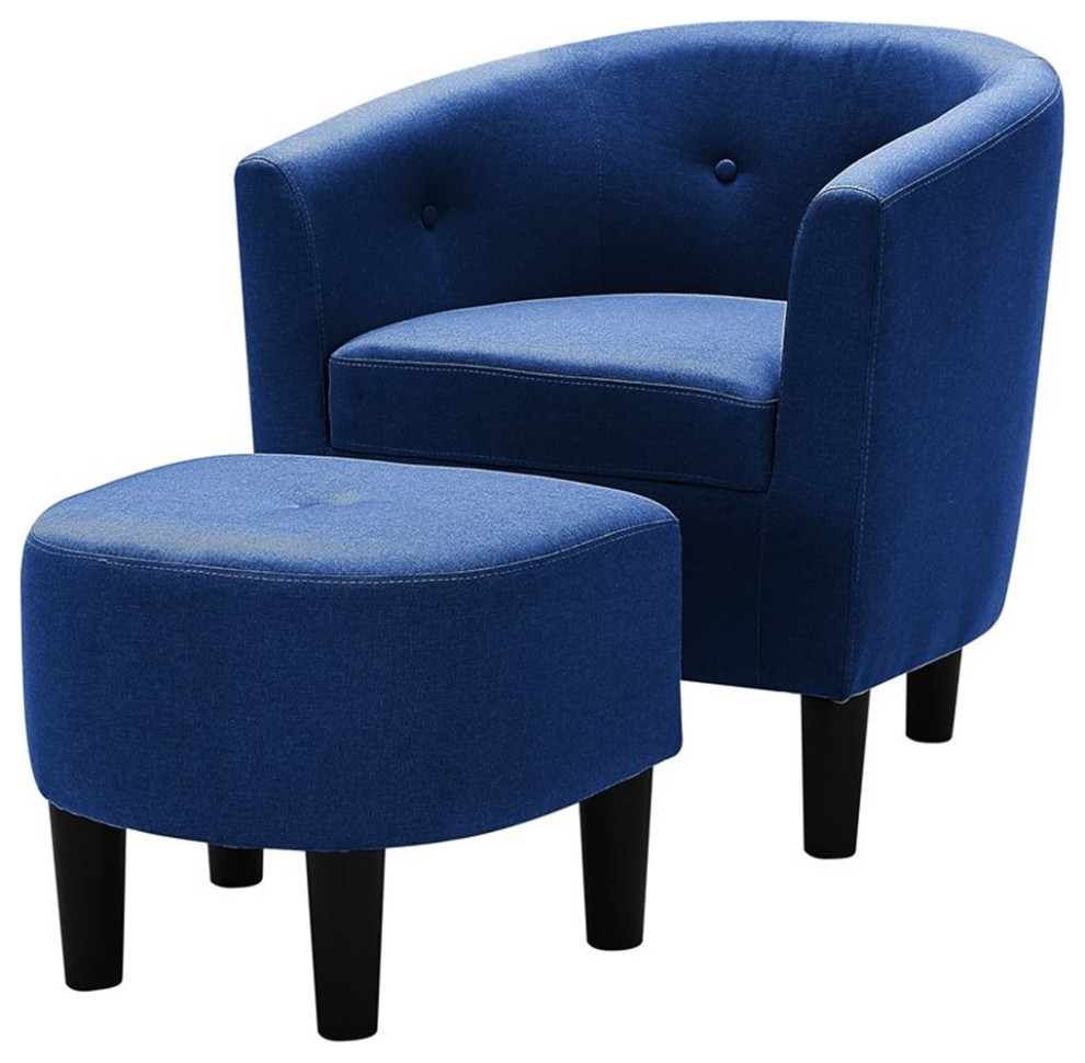 Devion Furniture Polyester Fabric Accent Chair with Ottoman in Blue   Armchairs And Accent Chairs   by Homesquare  Houzz