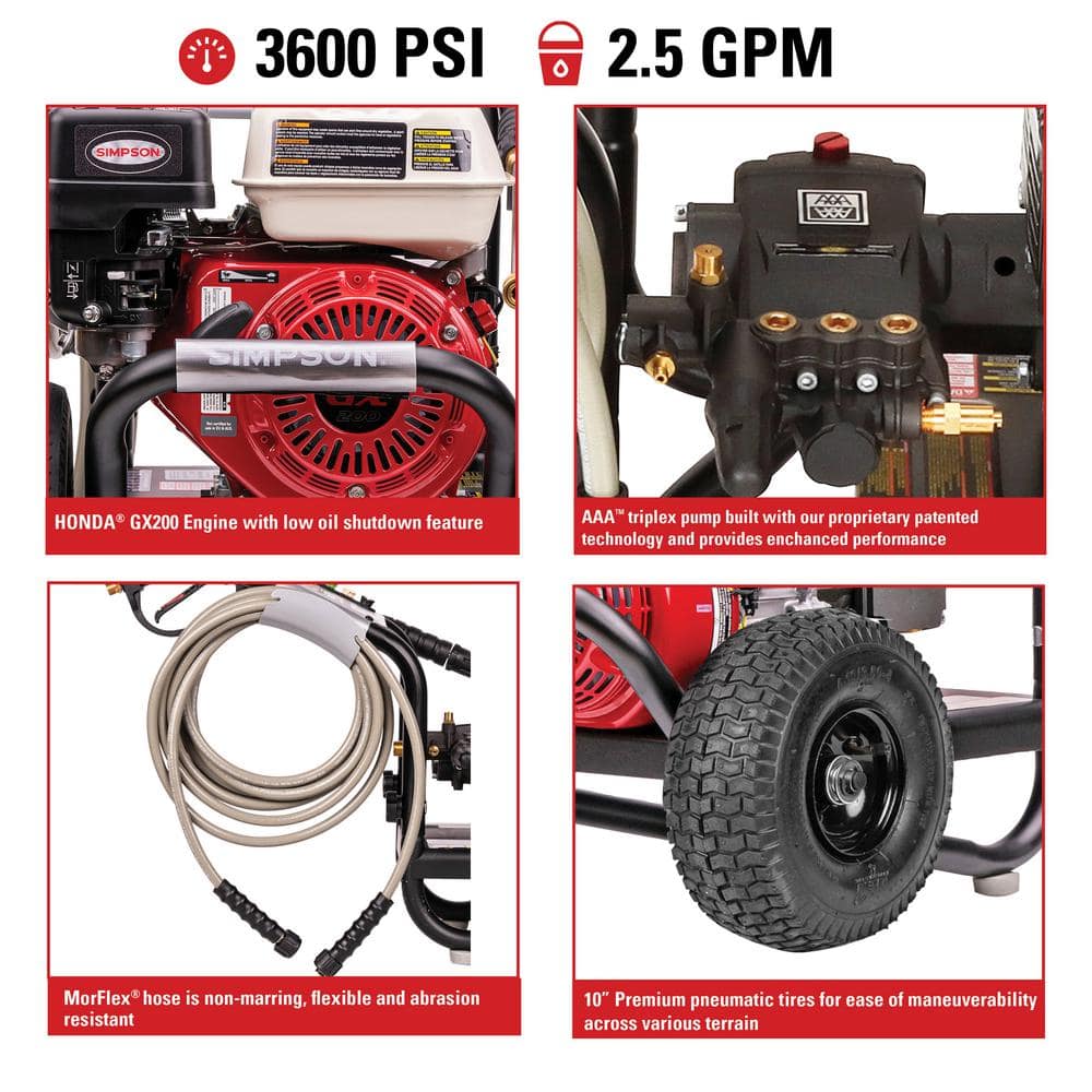 SIMPSON PowerShot 3600 PSI 2.5 GPM Cold Water Gas Pressure Washer with HONDA GX200 Engine PS60995-S