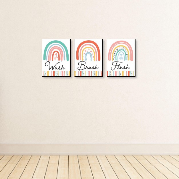 Big Dot Of Happiness Hello Rainbow Boho Kids Bathroom Rules Wall Art 7 5 X 10 Inches Set Of 3 Signs Wash Brush Flush