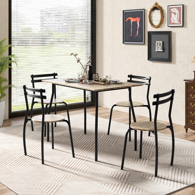 Tangkula 5 Pieces Dining Set Dining Table amp Chairs Set With Wood amp Metal Frame Space saving Dining Table Set For 4