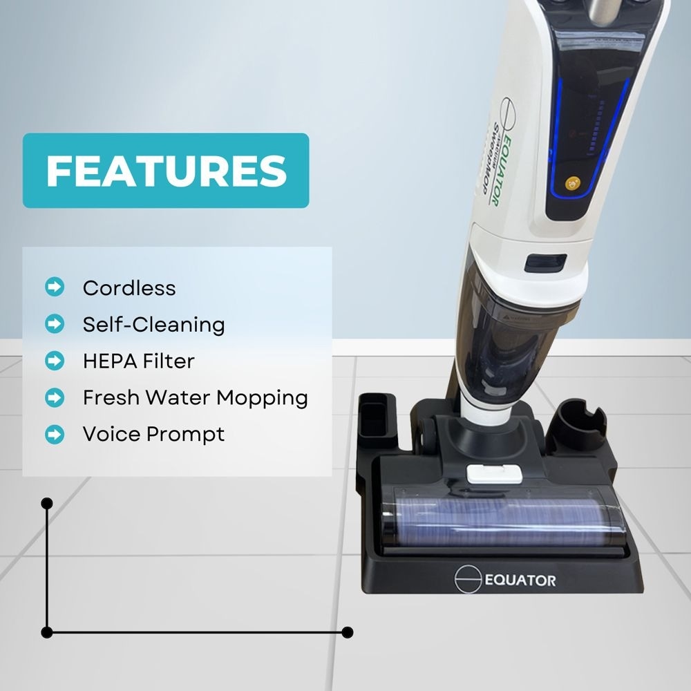 Equator Cordless Self Cleaning Wet/Dry Vacuum Sweep Mop for Hard floors and Carpets with Voice Prompt