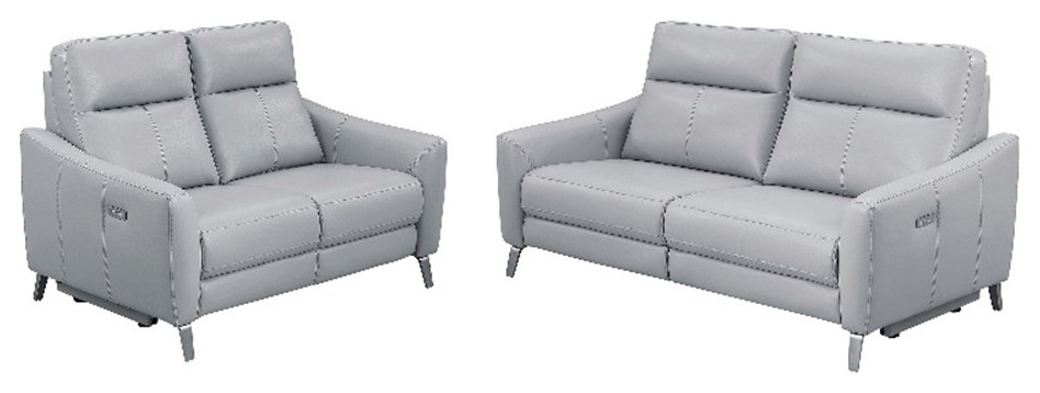 Coaster Derek 2 Piece Modern Faux Leather Upholstered Power Sofa Set in Gray   Contemporary   Living Room Furniture Sets   by Homesquare  Houzz