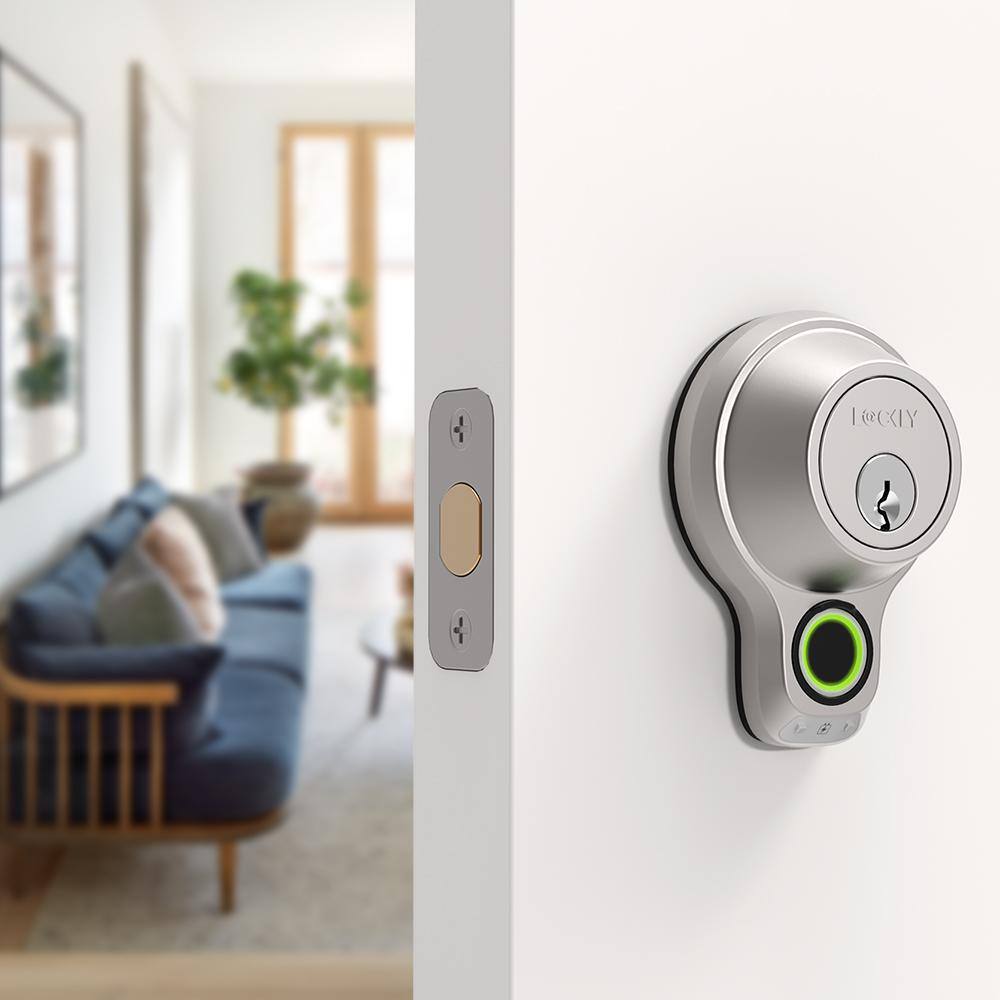 Lockly Flex Touch Satin Nickel Single-Cylinder Bluetooth Mobile App Controlled Deadbolt Lock with Biometric 3D Fingerprint PGD7YSN