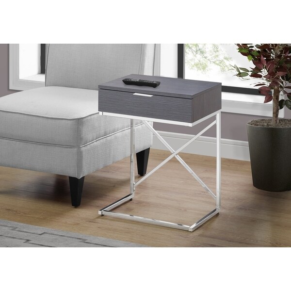 Accent Table， Side， End， Nightstand， Lamp， Storage Drawer， Living Room， Bedroom， Metal， Laminate， Chrome， Contemporary