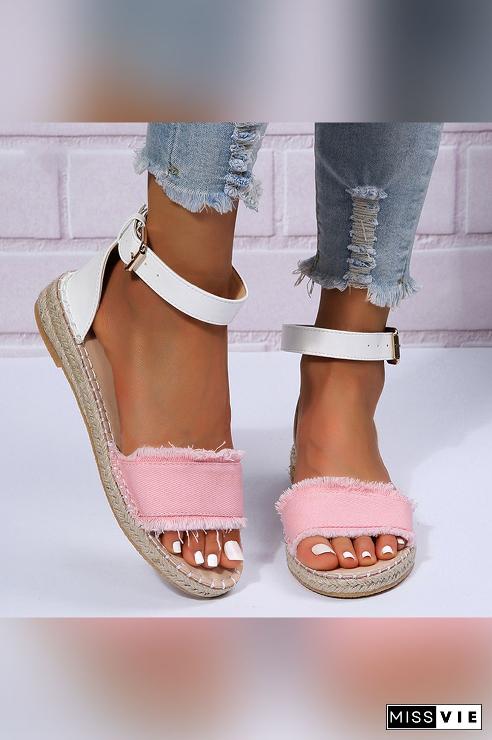 Open Toe One Band Color Block Flat Sandals