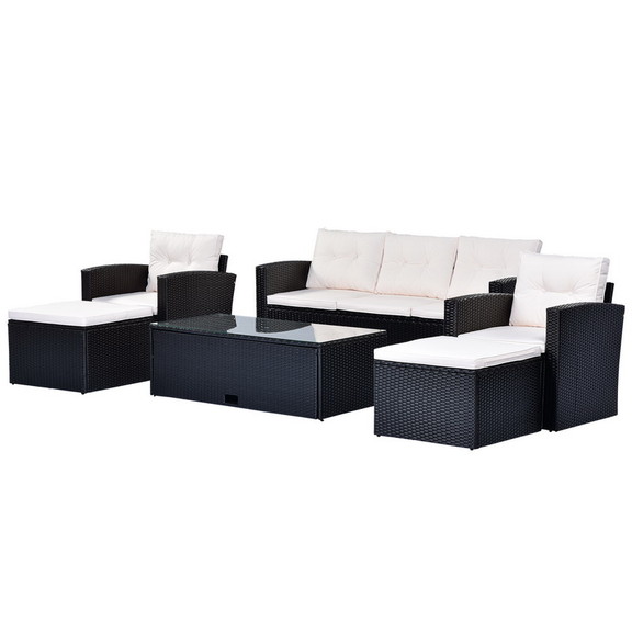 go 6 Piece  Weather Wicker PE Rattan Patio Outd...