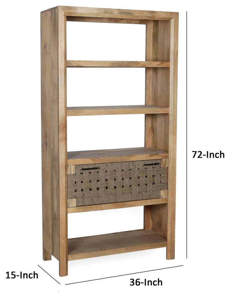 Benzara BM285246 Display Shelf Bookcase  1 Jute Drawer  4 Shelves  Brown   Farmhouse   Bookcases   by Uber Bazaar  Houzz