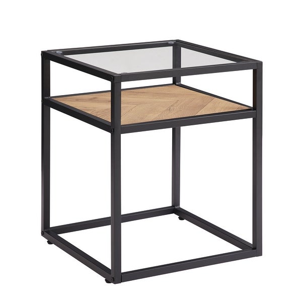 Side Table Tempered Glass Top Nightstand with Shelf 2-Tier End Table