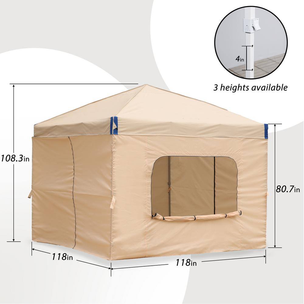 Aoodor 10 ft. x 10 ft. Pop Up Canopy Tent with Removable Sidewallwith Roller Bag-Brown 800-152-BR-C