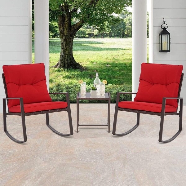 Pheap Outdoor Patio 3piece Black/Brown Wicker Rocking Bistro Set by Havenside Home