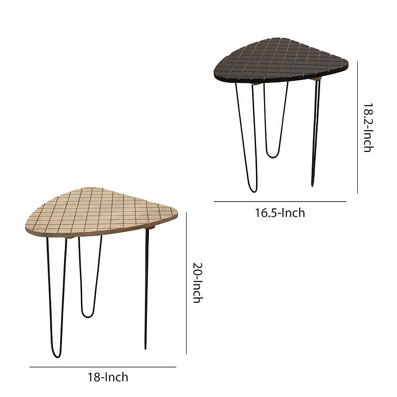 Checkered Wood Top Accent Table with Hairpin Legs， Set of 2，Black and White