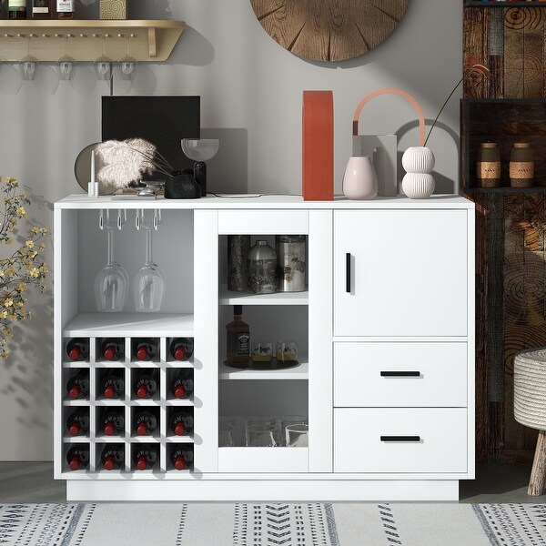 White Kitchen Sideboard with 16 Bar Wine Compartment and Wineglass Holders