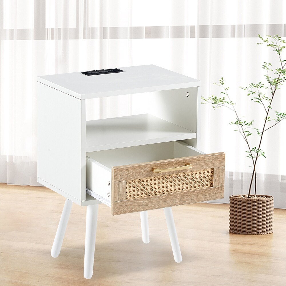 JASIWAY Nightstand with Drawer and USB Charging Ports