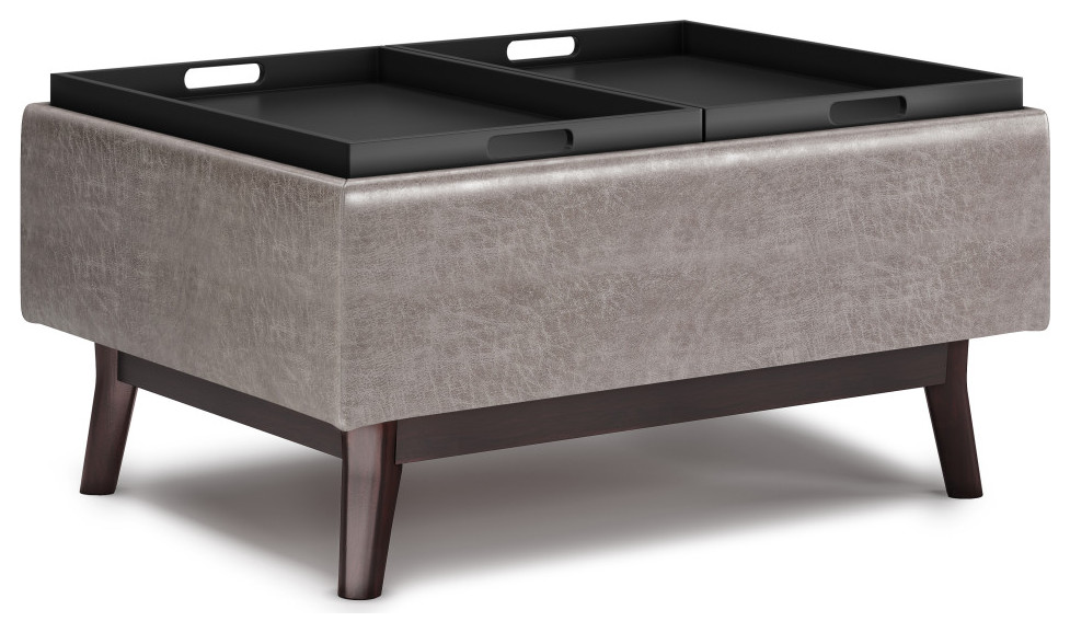 Owen Tray Top Small Coffee Table Storage Ottoman  Faux Leather   Midcentury   Footstools And Ottomans   by Simpli Home Ltd.  Houzz