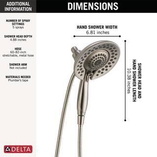 Delta In2ition 5-Spray Patterns 2.5 GPM 6.81 in. Wall Mount Dual Shower Heads in Lumicoat Stainless 58569-SS-PR25-PK