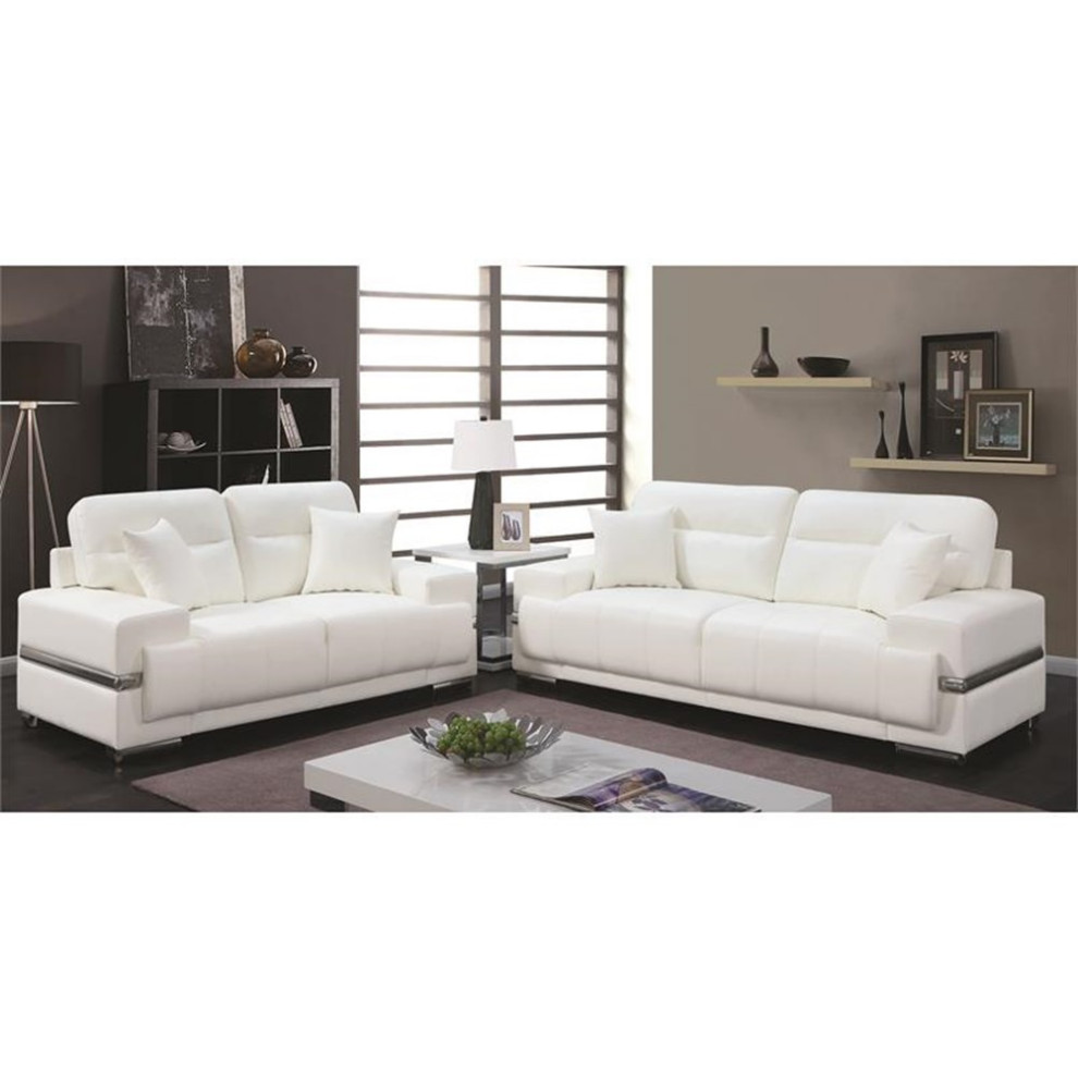 Bowery Hill Modern / Contemporary Faux Leather Sofa in White Finish   Contemporary   Sofas   by Homesquare  Houzz