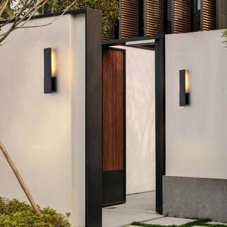 Laplusbelle 1 Light Matte Black Aluminum Hardwired LED Outdoor Wall Lantern Sconce 2-Pack LA2279-2W