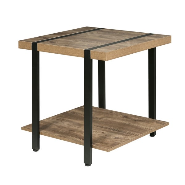 Bourbon Foundry End Table， Wood and Inset Black Steel