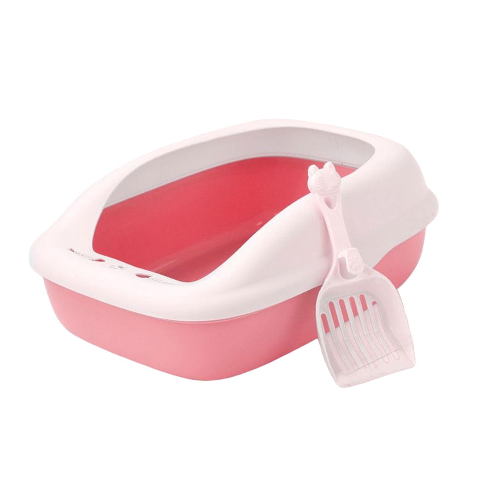 Cat Litter Box Heighten Kitty Litter Pan Portable Cat Sandbox Kitten Potty Toilet Pet Litter Tray for Small Animals Easy to Clean， No Odor Pink