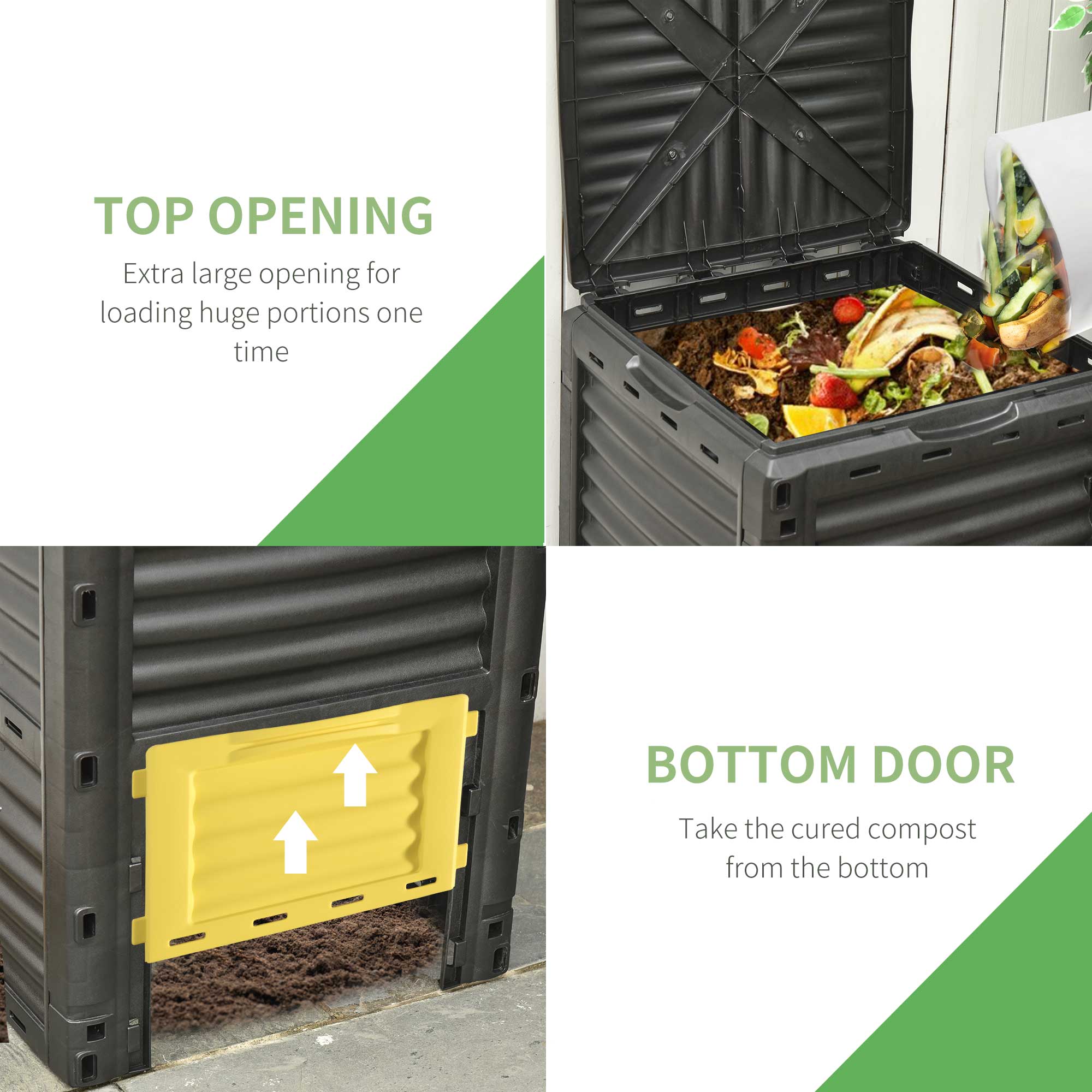 Garden Compost Bin, 80 Gallon Large Outdoor Compost Container with Easy Assembly, Black and Yellow