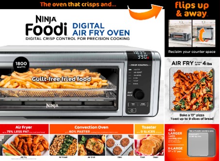 Ninja Foodi 6-in-1 Digital Air Fry， Large Toaster Oven， Flip-Away， SP080