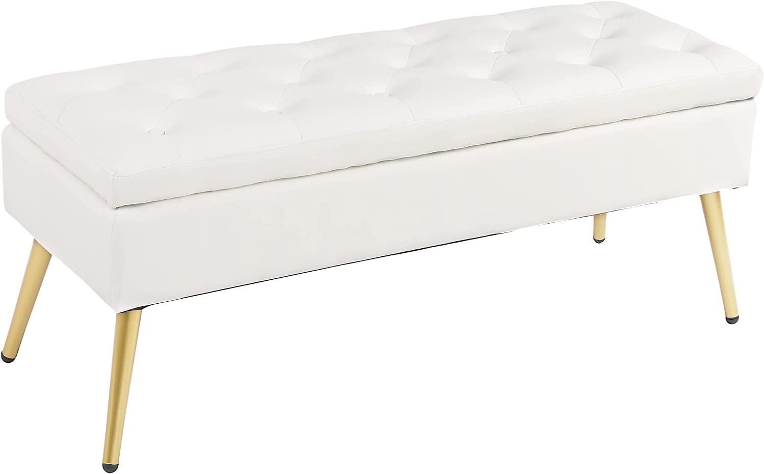 luxury PEROINE Modern Leather Storage Ottomans Bench - Seat Footrest Shoe Bedroom Bench Comfortable Button-Tufted Table Dining Bench with Gold Metal Base（Beige）