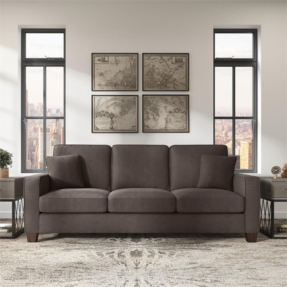 Stockton 85W Sofa in Chocolate Brown Microsuede   Sofas   by Homesquare  Houzz