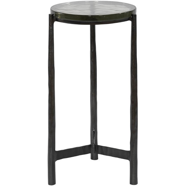 Wide Dark Gunmetal Round Metal Accent Table