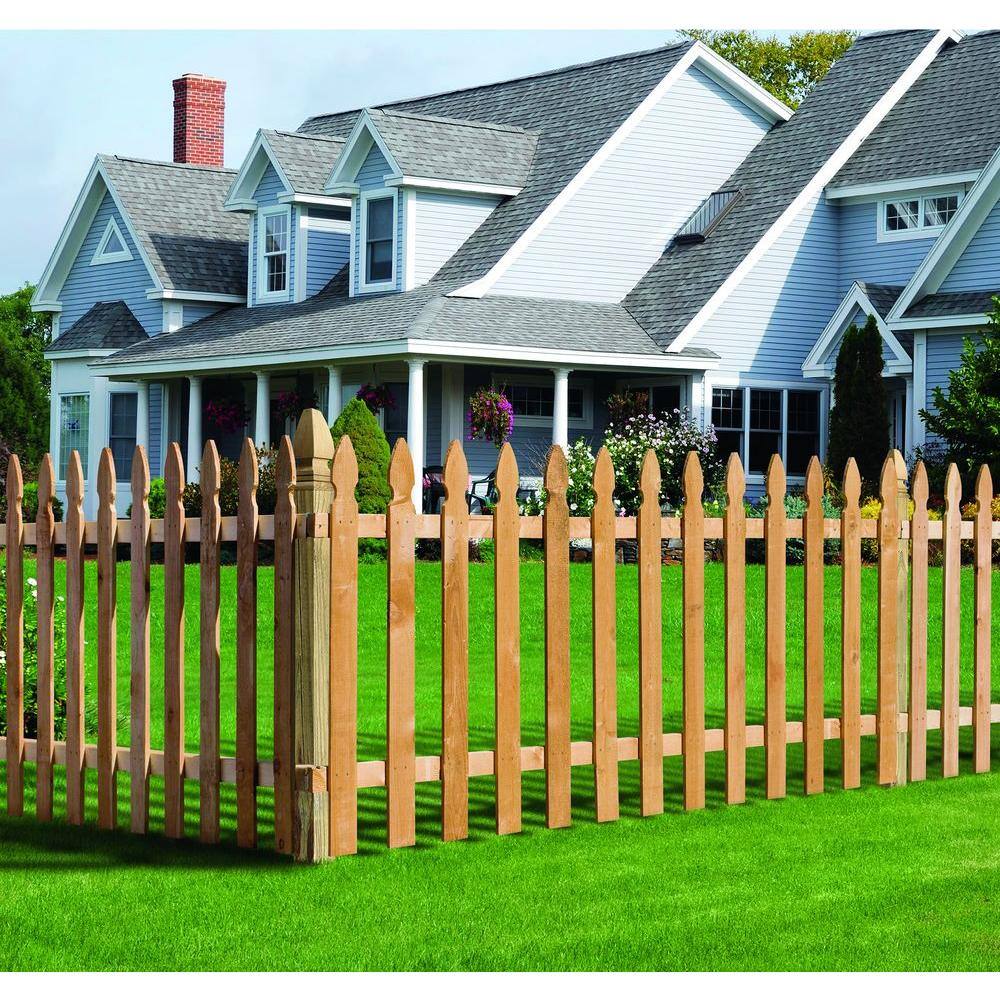 Outdoor Essentials 58 in. x 3-12 in. x 3-12 ft. Western Red Cedar French Gothic Fence Picket (27-Pack) 239672