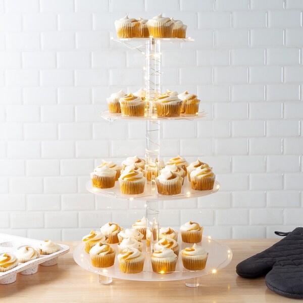 4-Tier Cupcake Stand Round Acrylic Display Stand with LED Lights by Great Northern Party