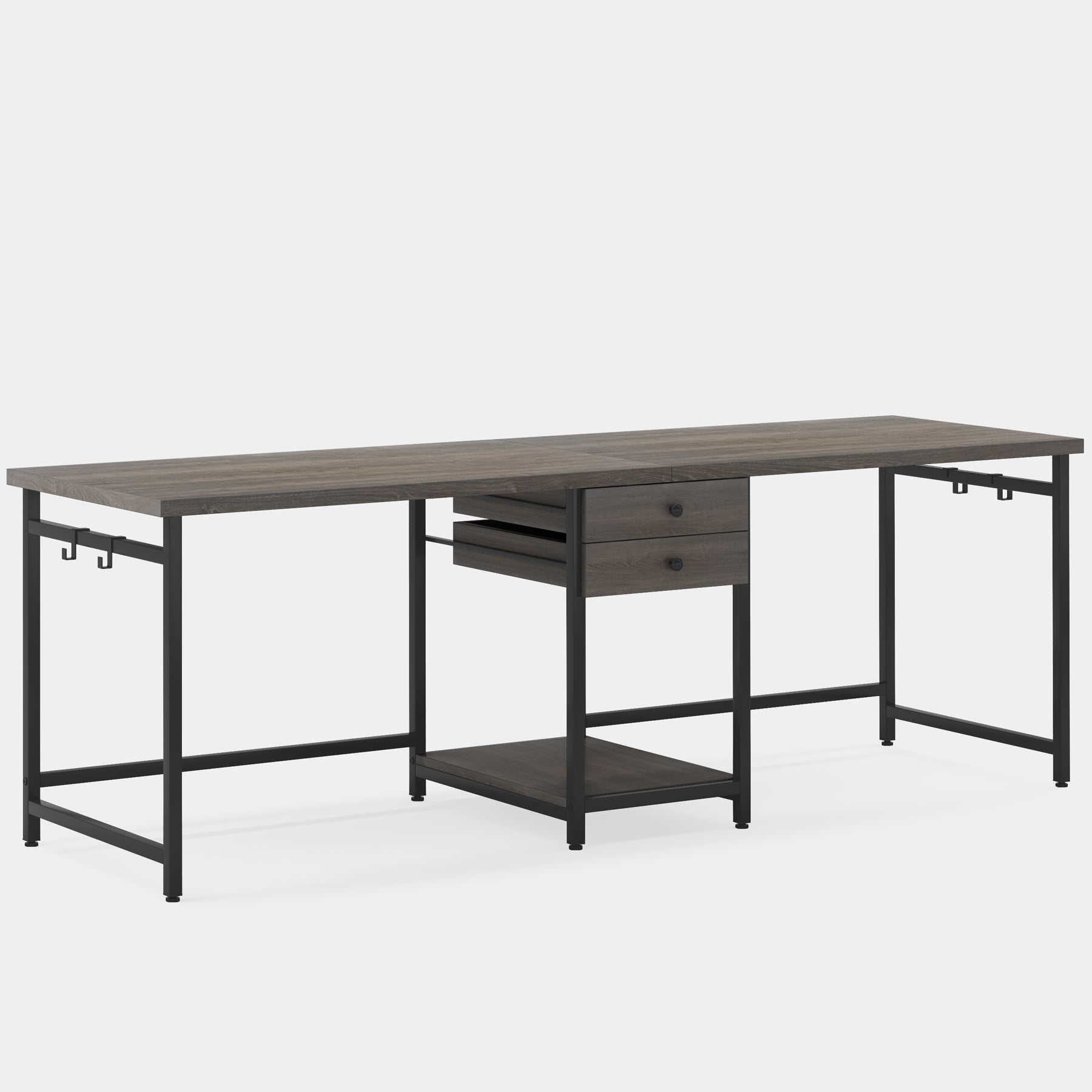 Industrial Two Person Desk, 78’’ Double Computer Desk with Drawers