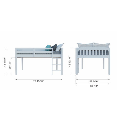 Yes4wood Elbrus White Low Loft Bed with Storage  S...