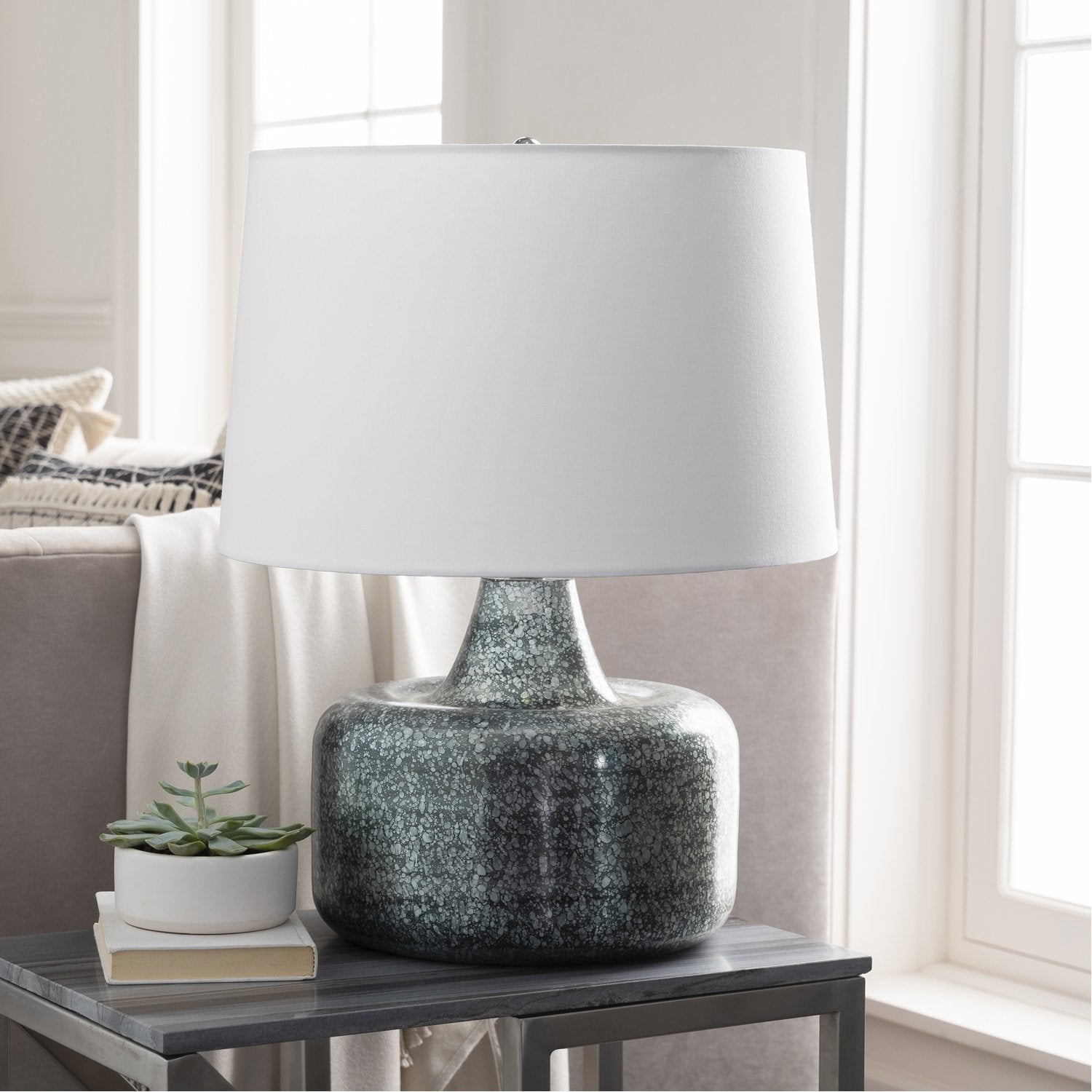 Micah Table Lamp in Gray Antiqued Metal Body