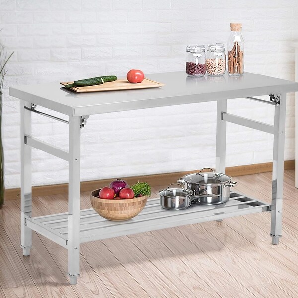 Stainless Steel Table，48 x 24 Inches Metal Prep and Work Table with Adjustable Undershelf