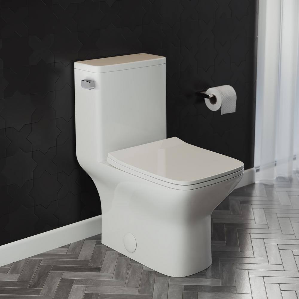 Swiss Madison Carre 1-piece 1.28 GPF Single Flush Square Toilet in Glossy White Seat Included SM-1T258