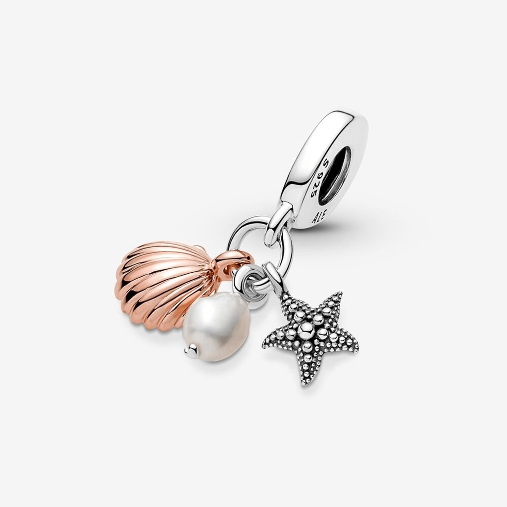 PANDORA  Freshwater Cultured Pearl, Starfish & Shell Triple Dangle Charm