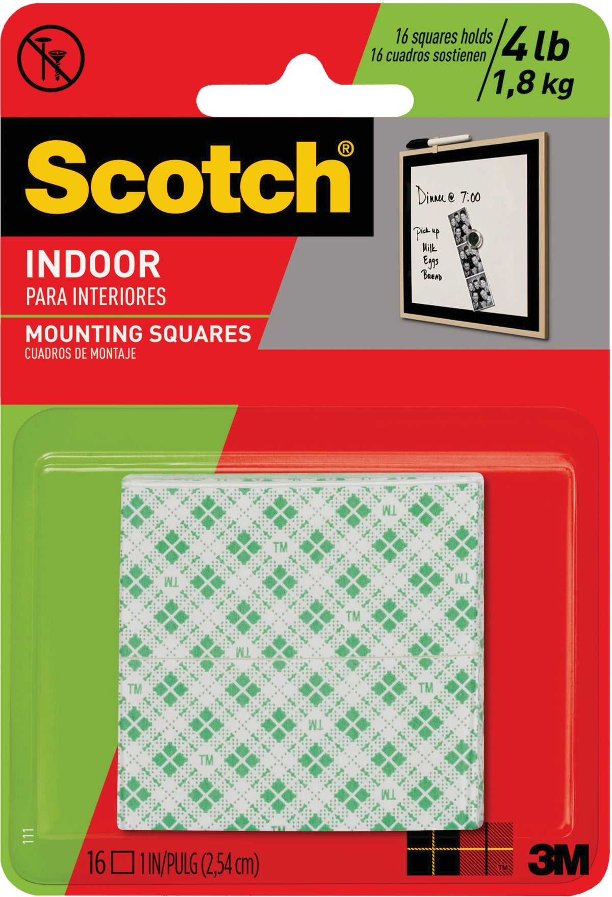 Scotch Permanent Foam Indoor Mounting Square 1 Lb. White