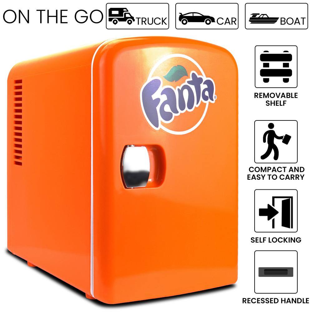 Fanta Coca-Cola Fanta 4L Portable CoolerWarmer Personal Travel Fridge with 12V and AC Cords Orange FA04