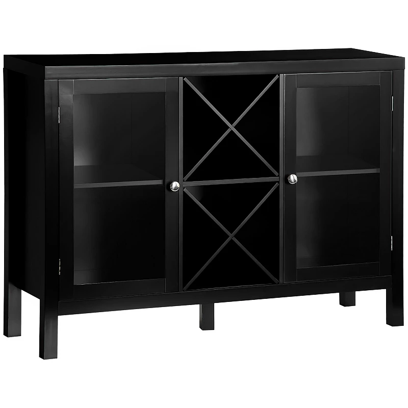 HOMCOM Modern Kitchen Sideboard， Buffet Table with Removable Wine Rack， Tempered Glass Door Cabinet and Adjustable Shelves for Living Room， Kitchen， Entryway， Black