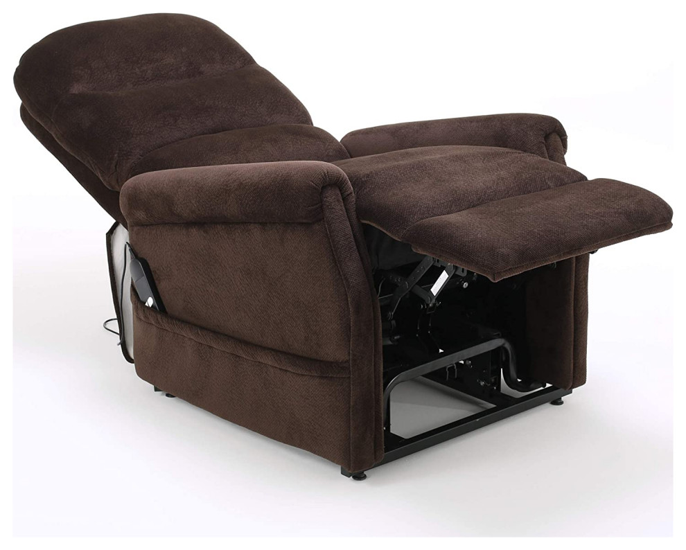 Transitional Recliner Chair  Lift Up Function With Tufted Seat  ampBack  Chocolate   Transitional   Recliner Chairs   by Declusia  Houzz