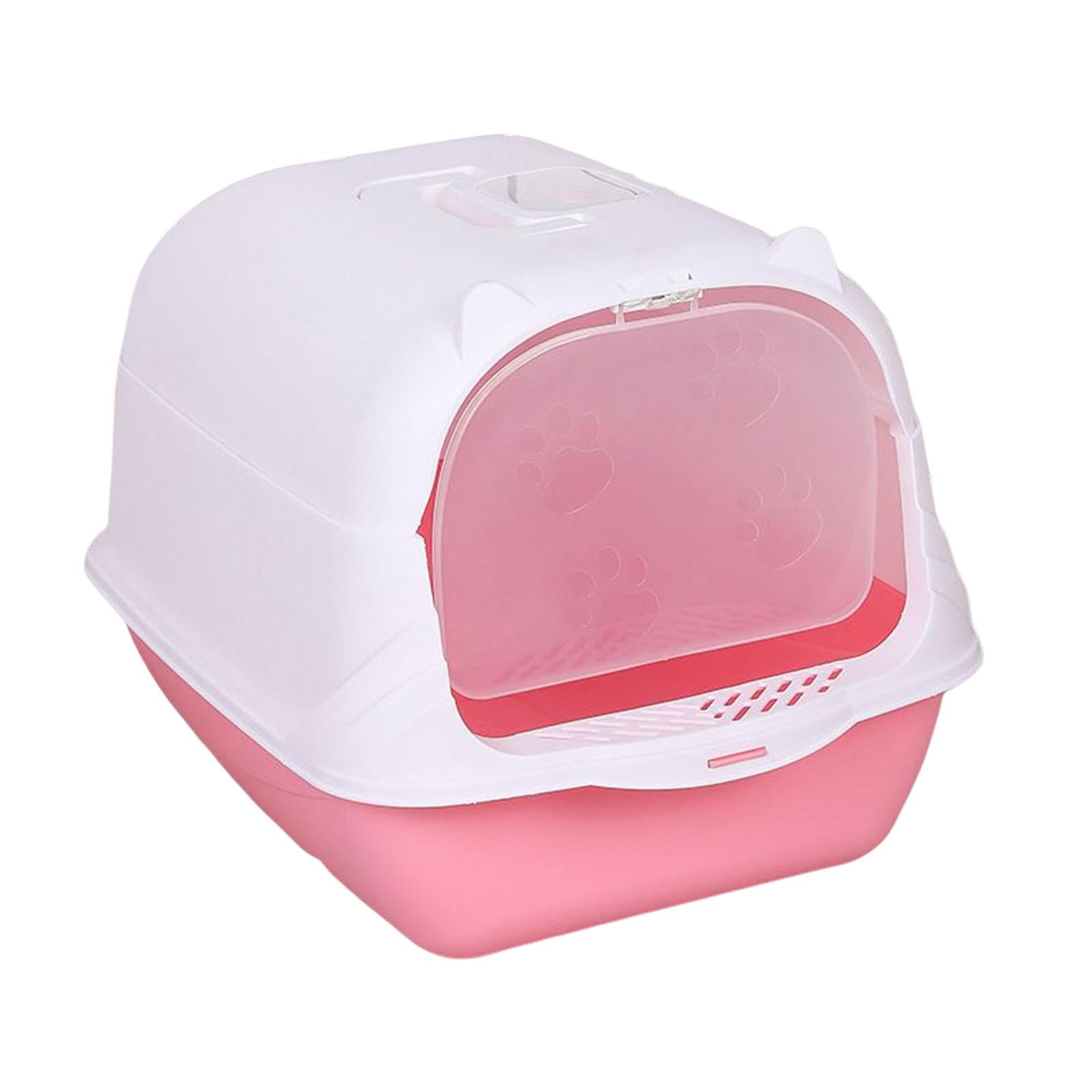 High Sided Pet Litter Tray Enclosed Potty Toilet with Gate Hooded Cat Litter Box Pink