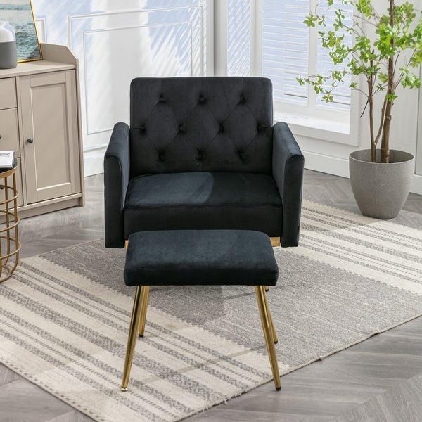 Modern Comfortable Velvet Accent Chair with Ottoman for Living Room