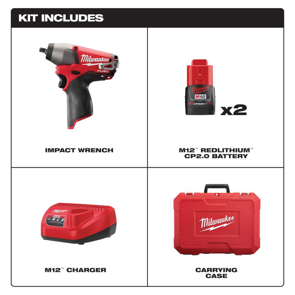 Milwaukee M12 FUEL 3/8 in. Impact Wrench Kit 2454-22 from Milwaukee