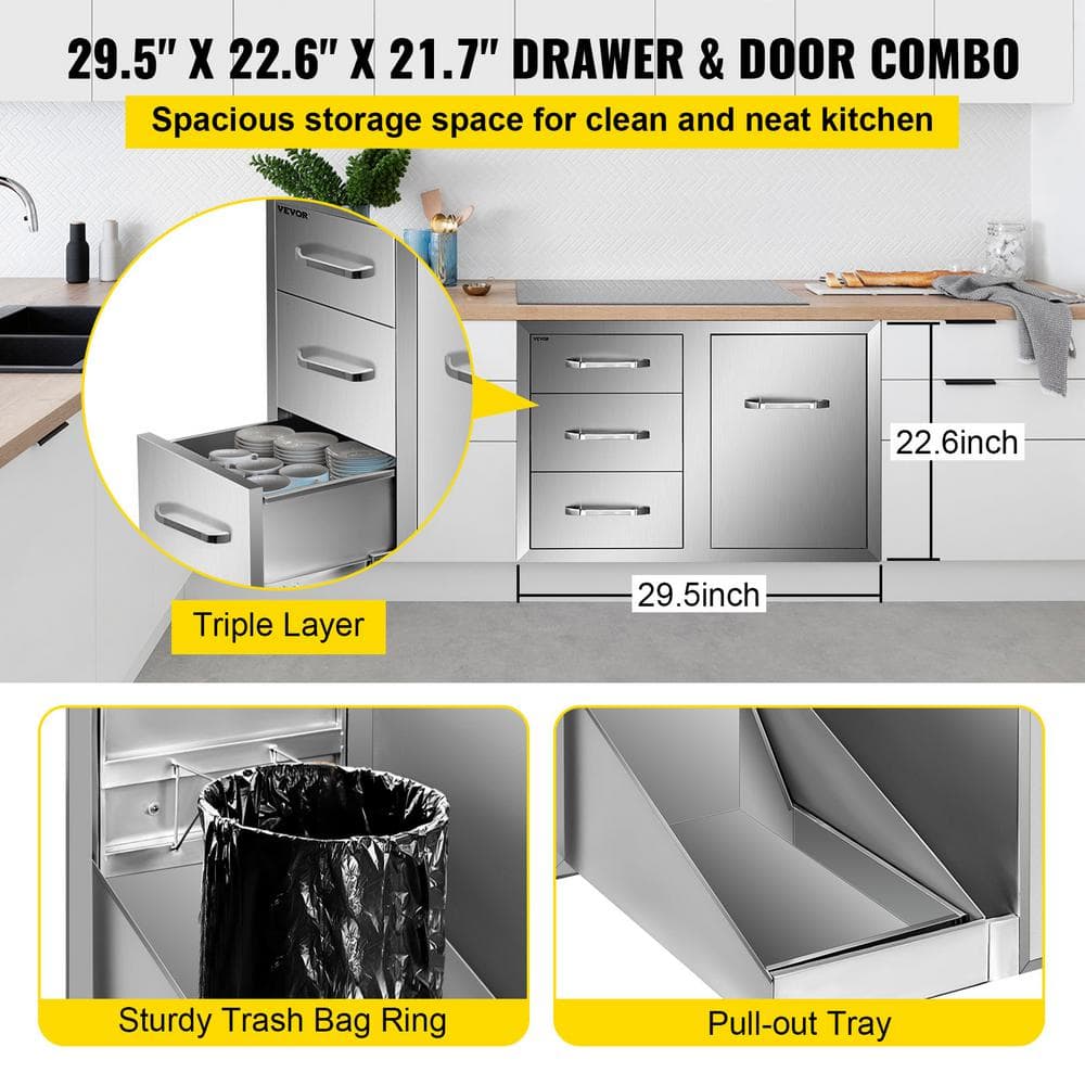 VEVOR Outdoor Kitchen Door Drawer Combo 29.5 in. W x 22.6 in. H x 21.7 in. D Access Drawers with Adjustable Garbage Ring CTG22.5X30X230001V0