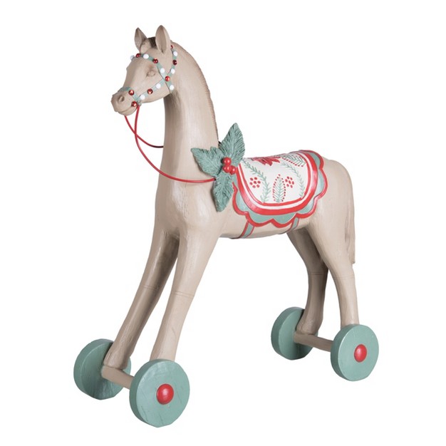 Transpac Resin 22 5 In Tan Christmas Retro Wheeled Horse Decor