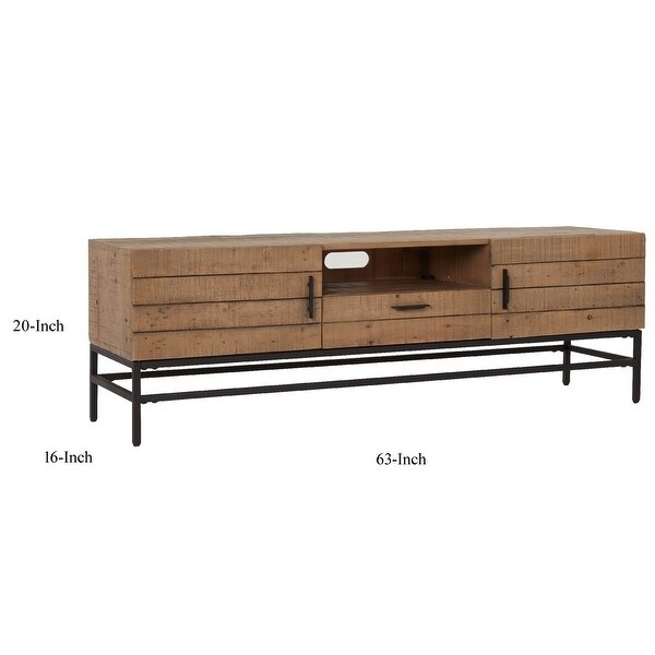 Lyla 63 Inch Reclaimed Wood TV Media Entertainment Console， Brown， Black