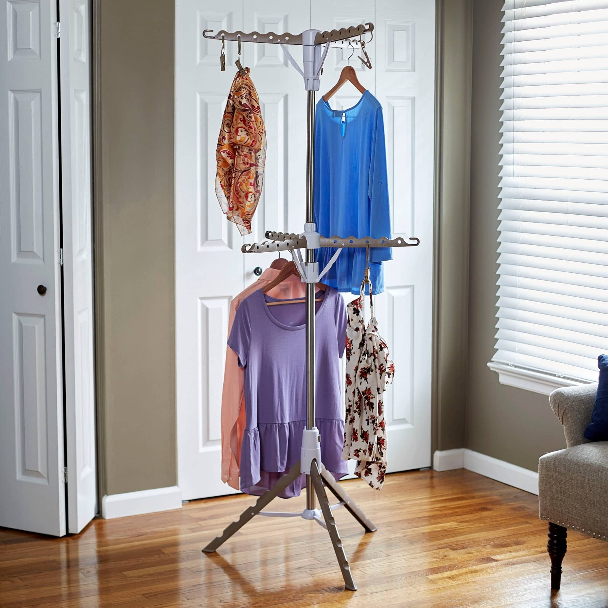 Household Essentials 2-Tier Tripod Clothes Drying Rack with Hanging Clothespins