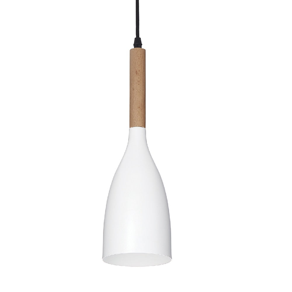 Ideal Lux 110745 Manhattan Matt White & Natural Wood Vintage Pendant