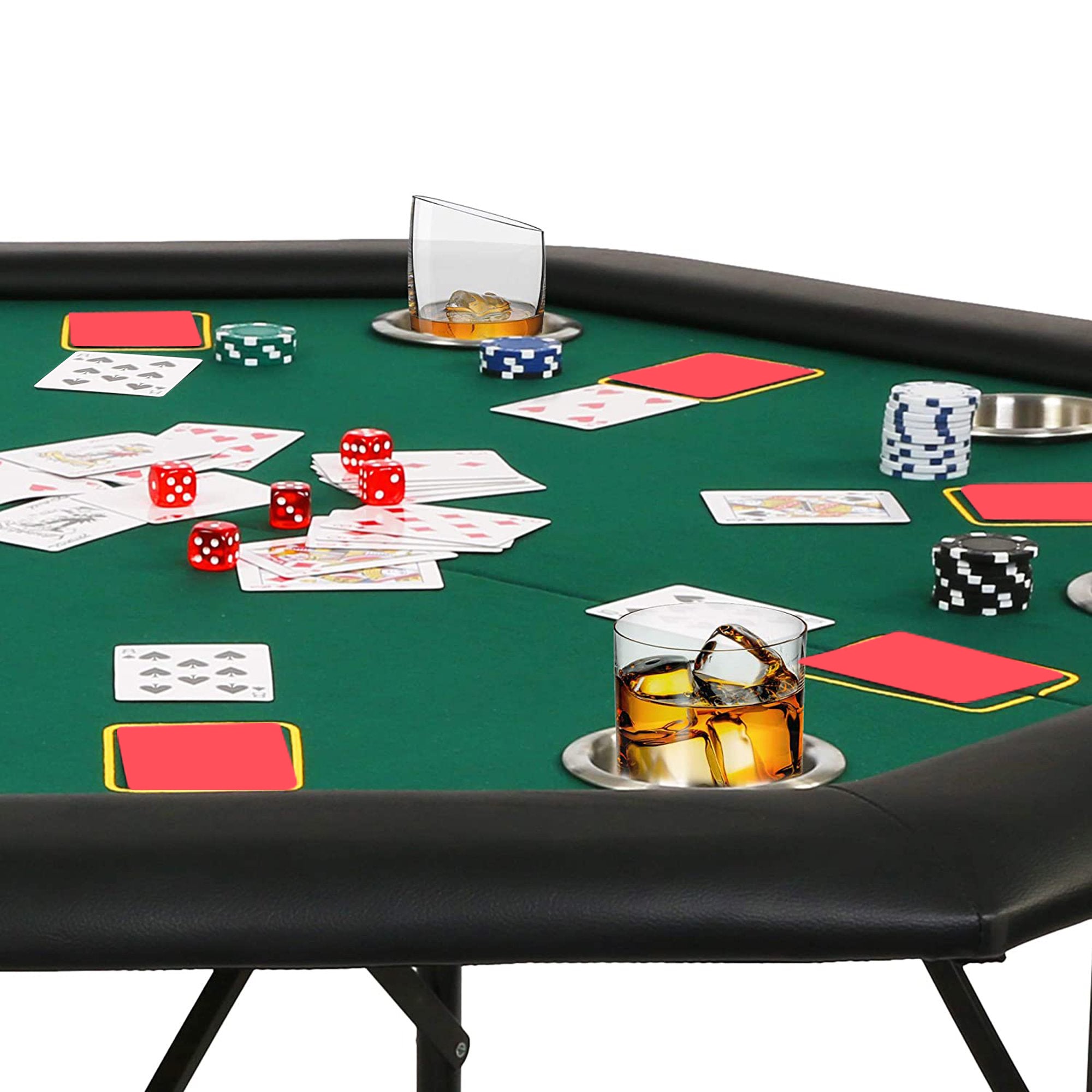 Karmas Product Folding Casino Poker Table with Cup & Foldable Leg For 8 Player, Octagon Texas Hold'em Poker Mat for Blackjack, Club, Family Games