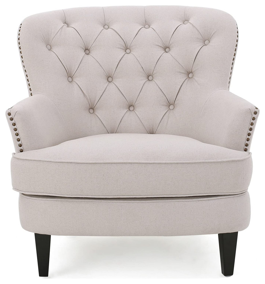 Contemporary Armchair With Ottoman  Padded Seat Wide Diamond Tufted Back   Transitional   Armchairs And Accent Chairs   by Declusia  Houzz